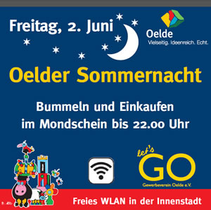 Stadtbummeln bei der Oelder Sommernacht am 2. Juni Stadtbummeln bei der Oelder Sommernacht am 2. Juni